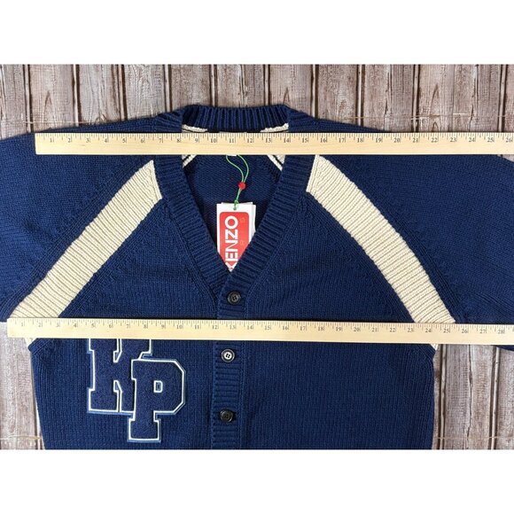 Kenzo Paris Logo Patch wool varsity Cardigan sz L color blue NWT mspr $595 - Picture 5 of 10